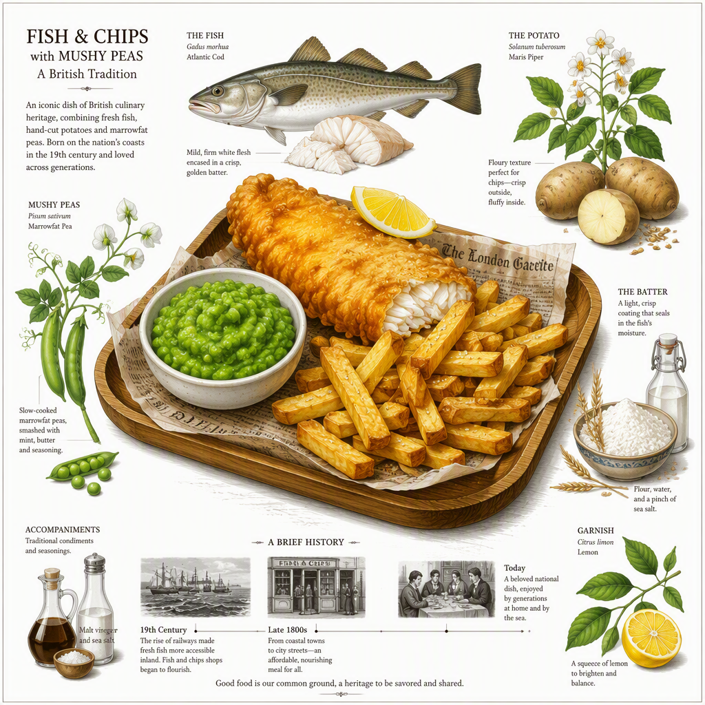 Fish and chips annos tarjoiltuna