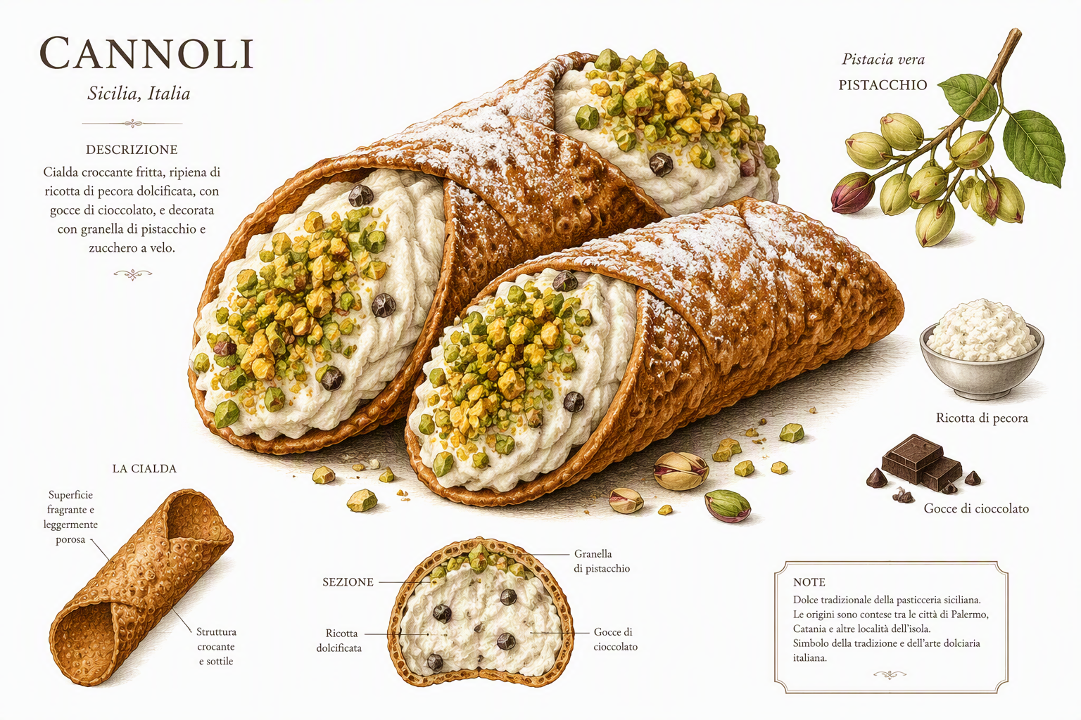 Perinteisiä sisilialaisia cannoli-leivonnaisia tarjoiltuna