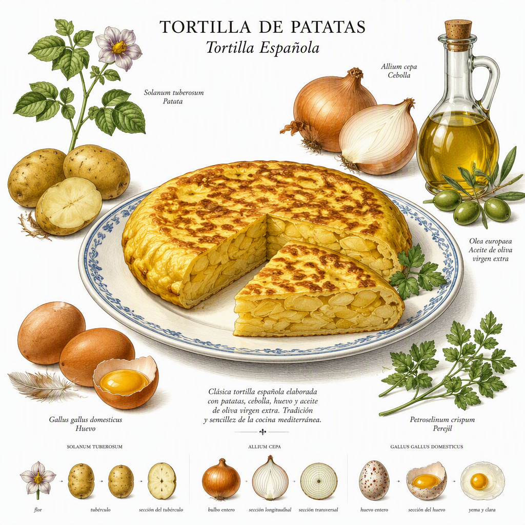 Perinteinen espanjalainen perunamunakas lautasella
