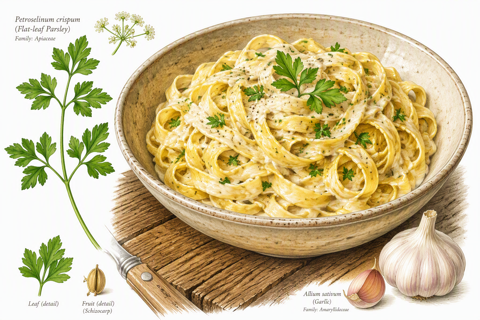 Tuoretta fettuccine-pastaa lautasella Tuoretta fettuccine-pastaa lautasella