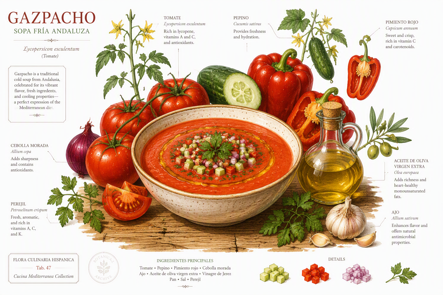 Gazpacho-keitto kulhossa pöydällä