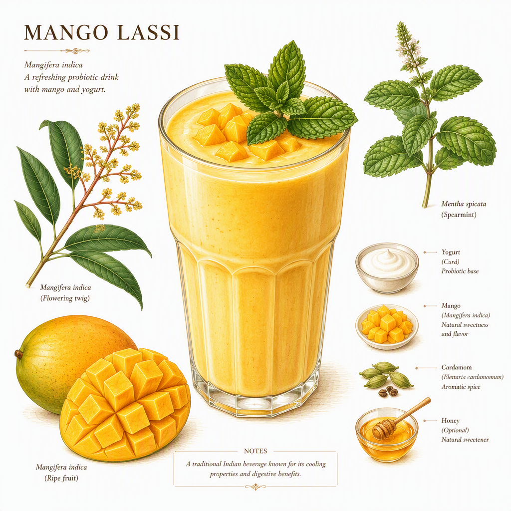 Raikas mangolassi-juoma lasissa Raikas mangolassi-juoma lasissa