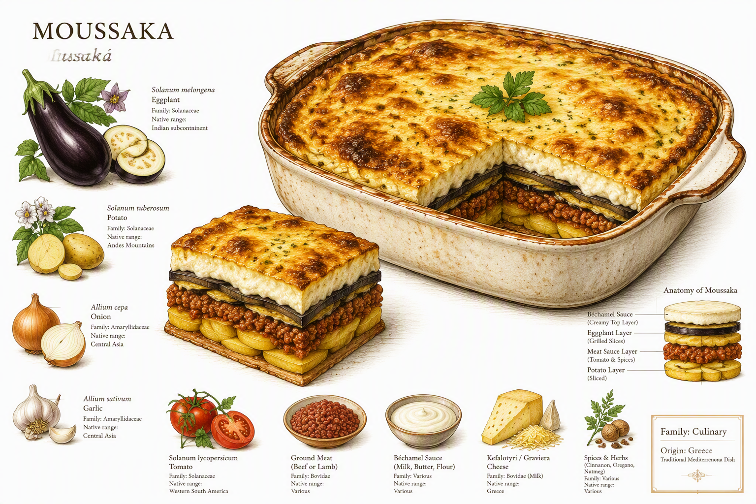 Valmis kreikkalainen moussaka uunivuoassa Valmis kreikkalainen moussaka uunivuoassa