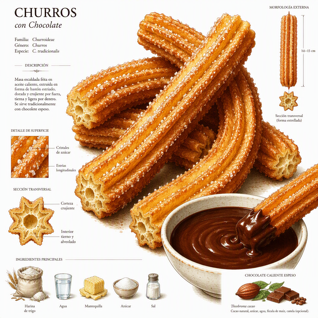 Kultaisia churroja ja suklaakastiketta Kultaisia churroja ja suklaakastiketta