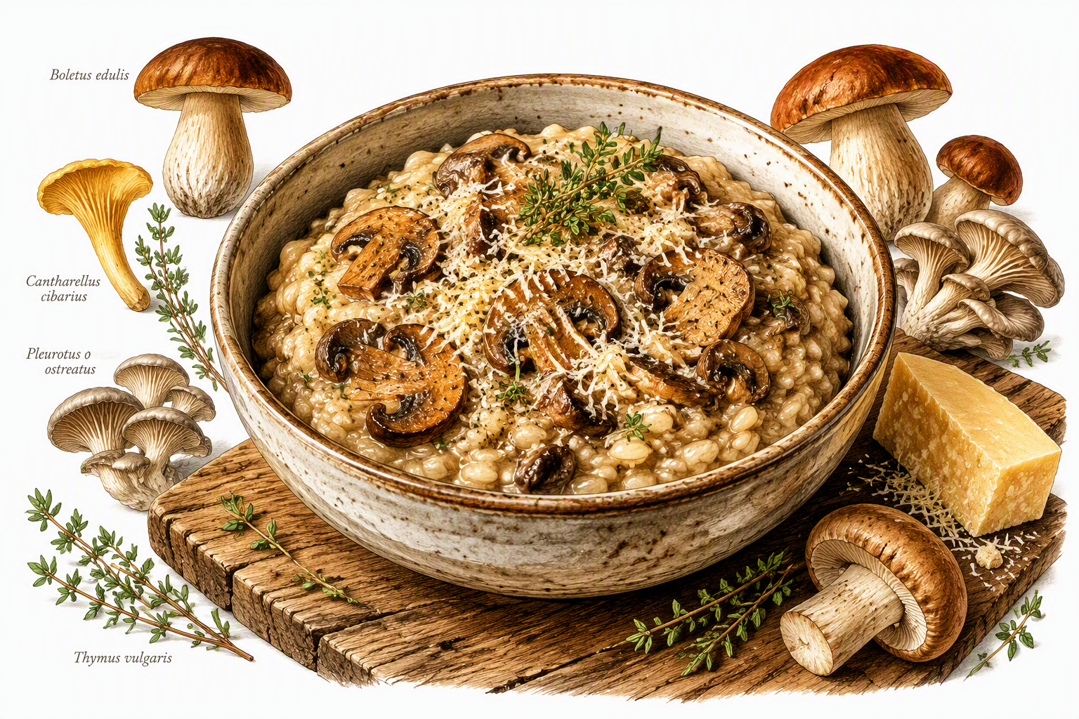 Kermainen sieni-risotto lautasella Kermainen sieni-risotto lautasella