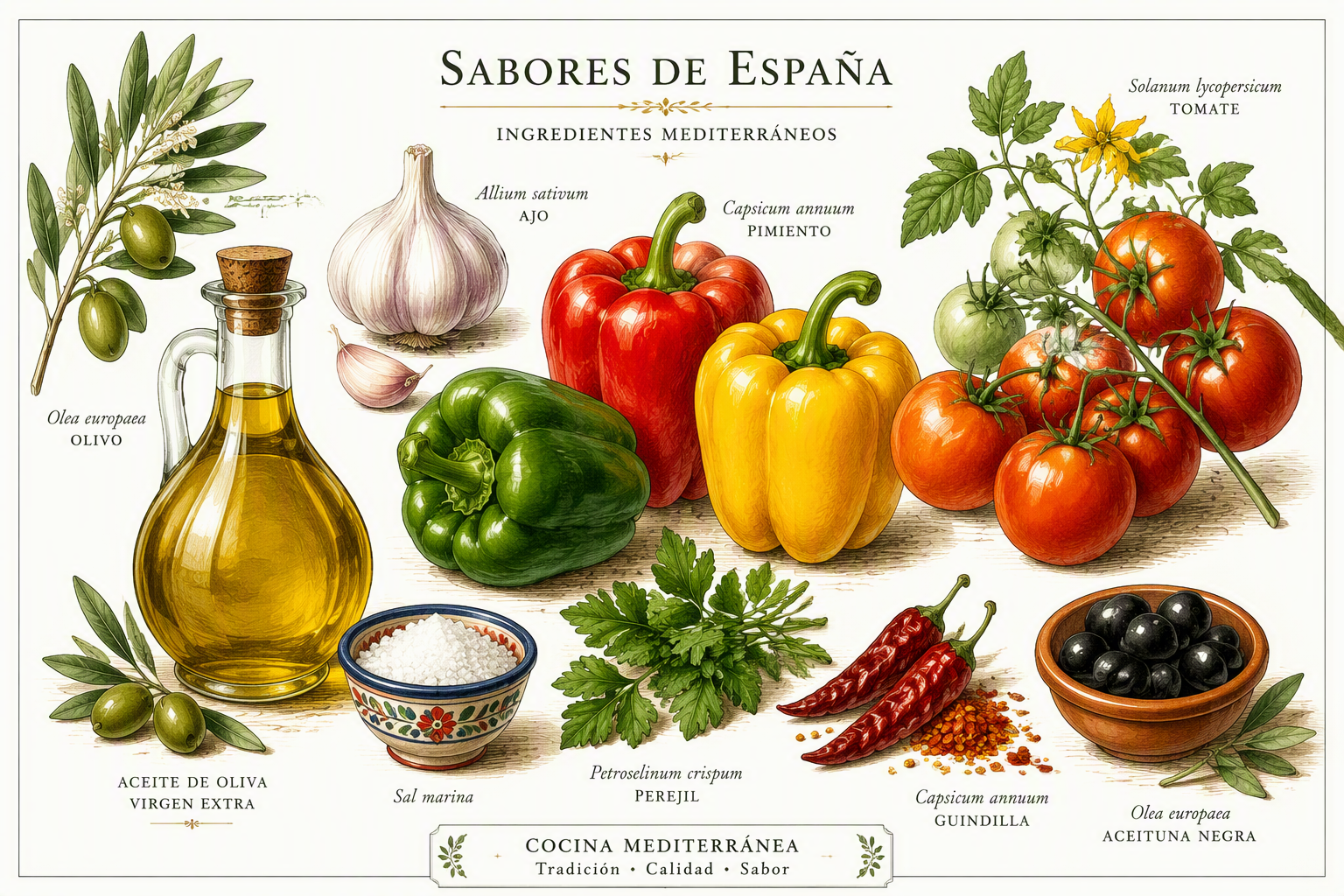 Tuoreita raaka-aineita espanjalaisessa keittiössä