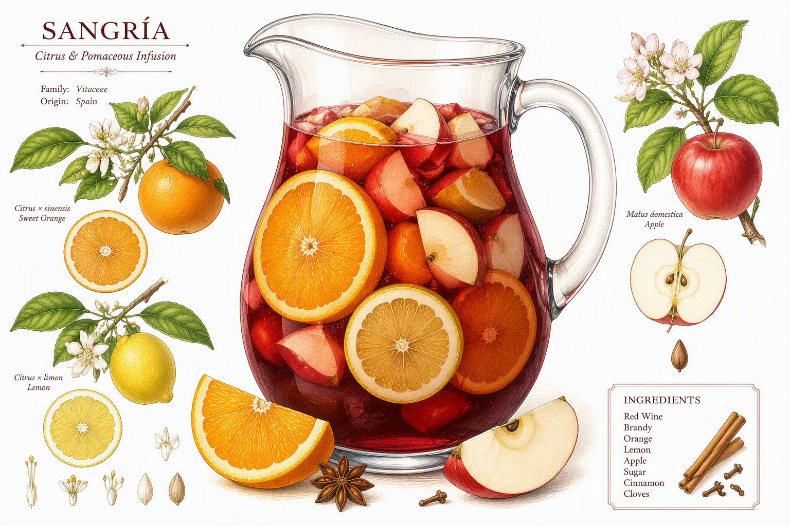 Perinteinen sangria-kannu täynnä hedelmiä Perinteinen sangria-kannu täynnä hedelmiä