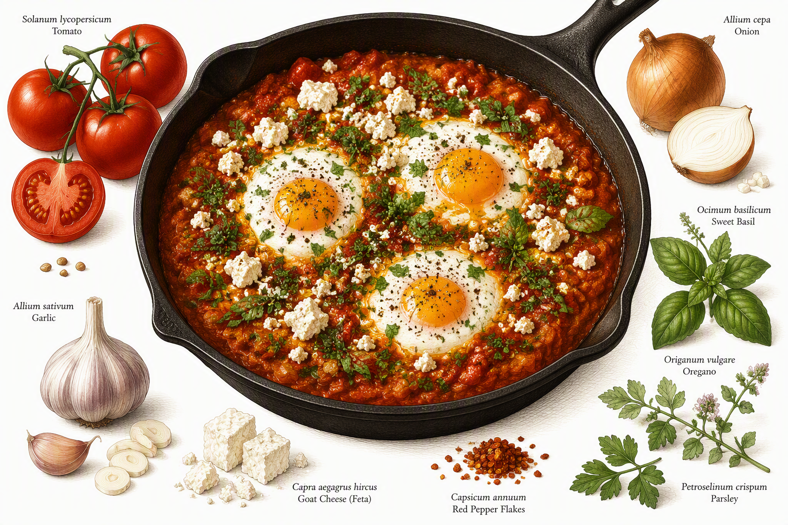 Shaksuka-annos paistinpannulla Shaksuka-annos paistinpannulla