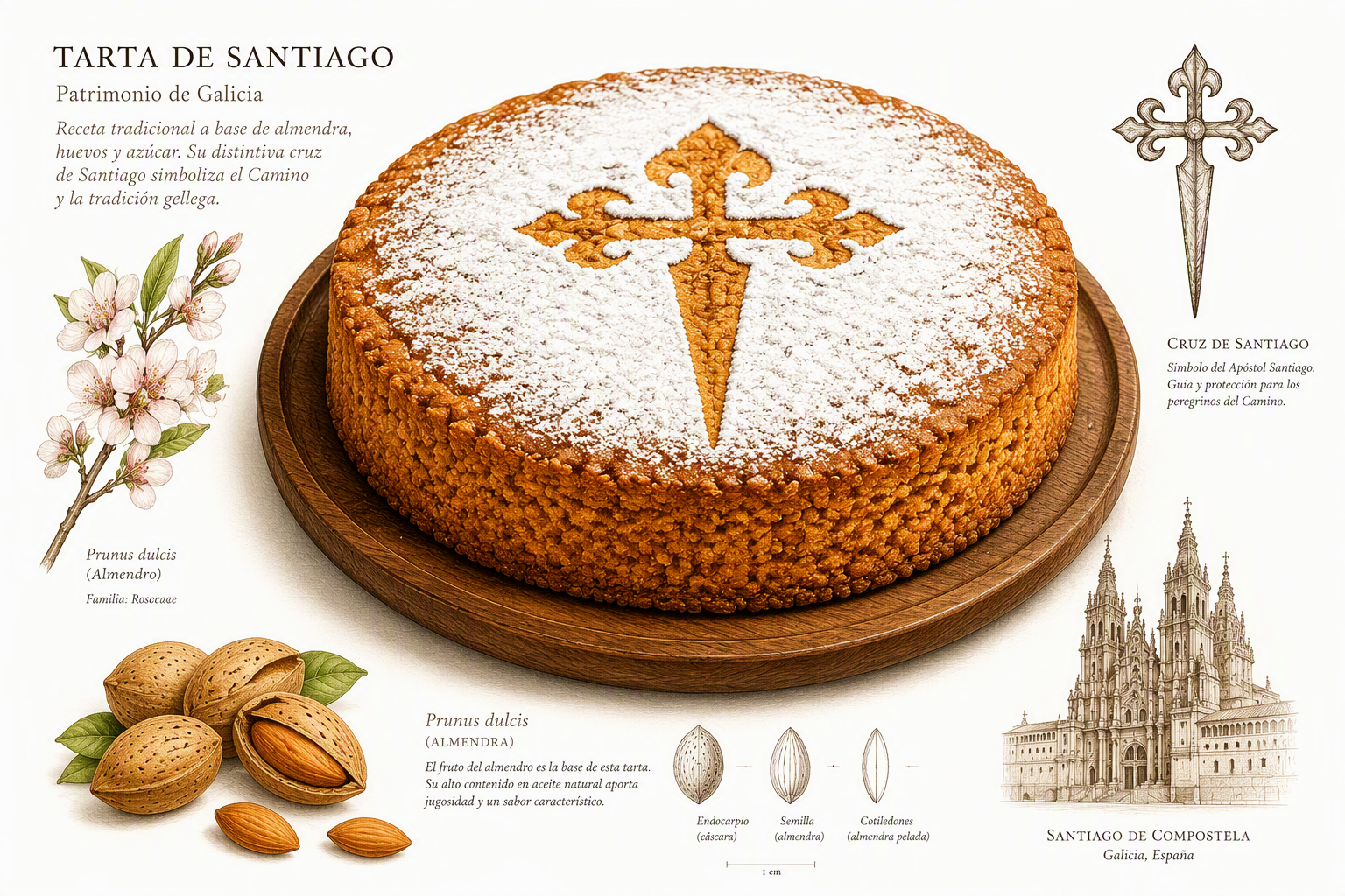 Tarta de Santiago -mantelikakku pöydällä Tarta de Santiago -mantelikakku pöydällä